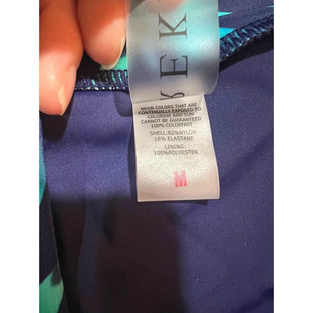 Rekita Womens Tropical Palm Leaf Tankini Set Navy Teal Swim Skirt Medium NEW - Picture 2 of 9